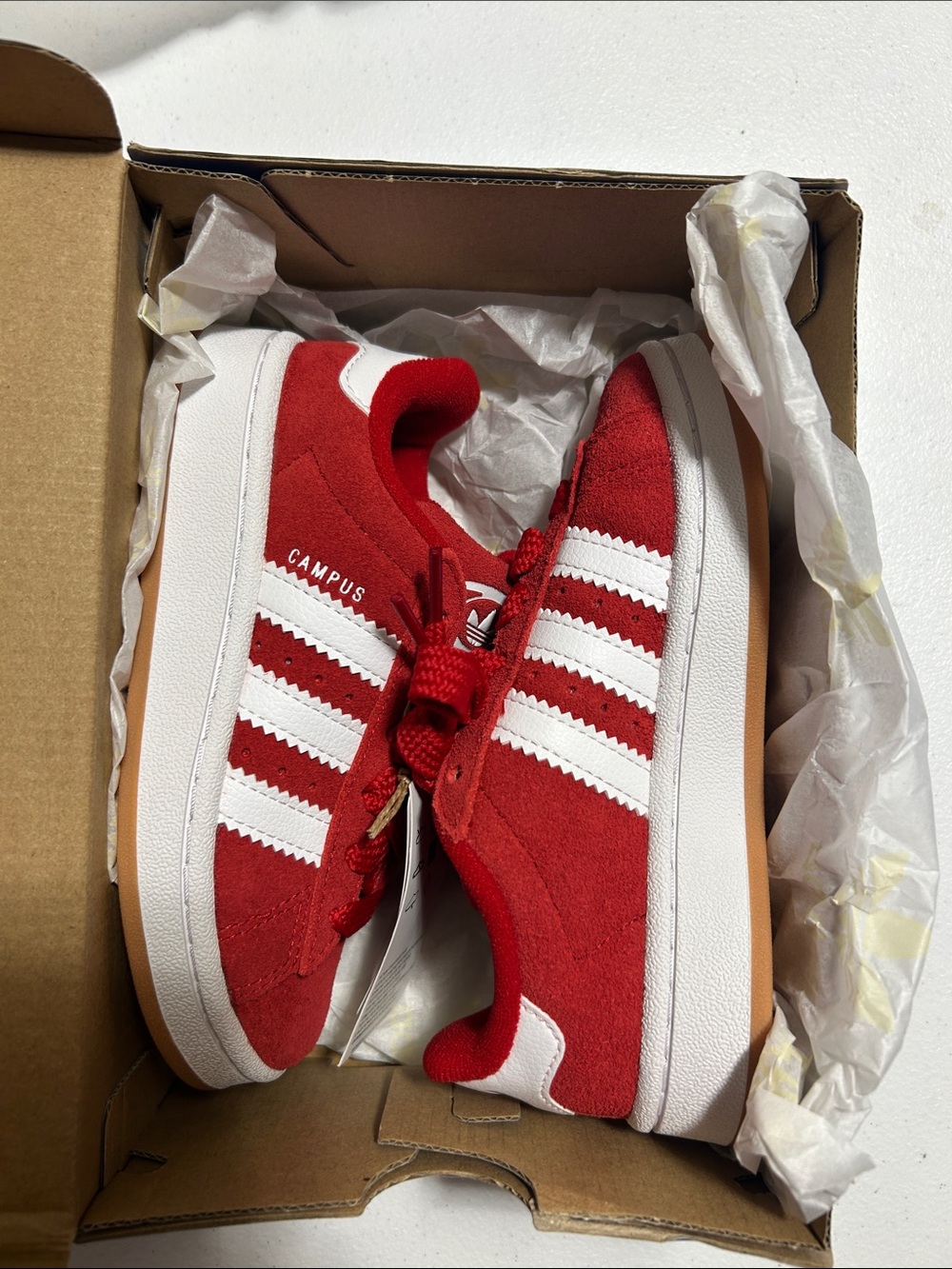 adidas Kids Red and White Campus Suede Sneakers